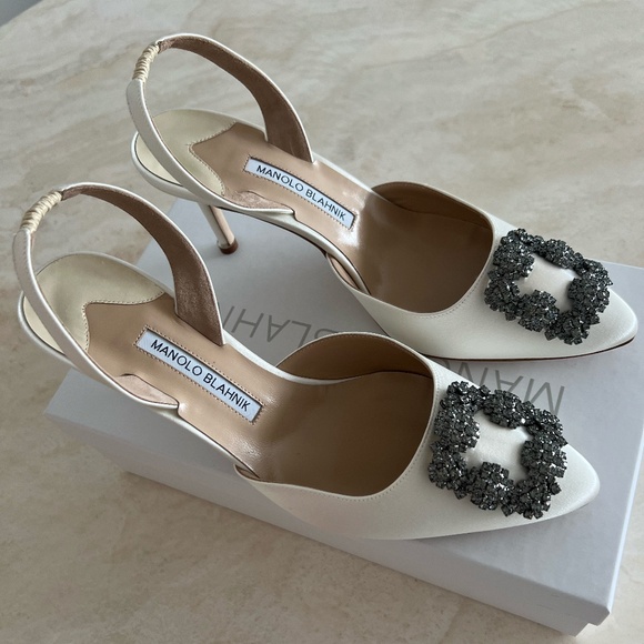 Manolo Blahnik Shoes - Manolo Blahnik Hangisli White Slingback Pump Wedding 70mm Size 39.5 - NEW IN BOX